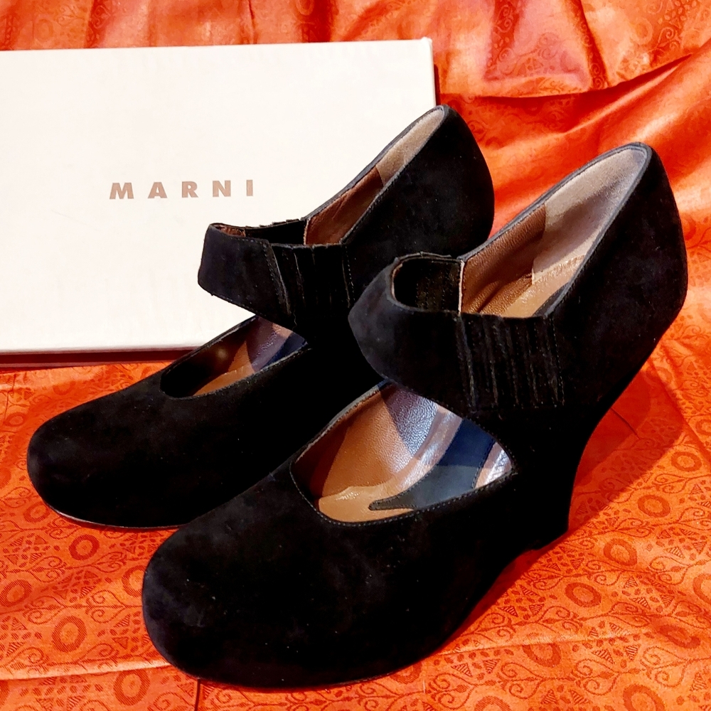 Marni black suede mary-jane wedge, size EU40/US8.5, NIB
